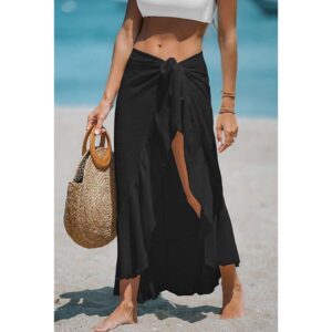 Ruffle Wrap Cover Up Maxi Skirt in Black
