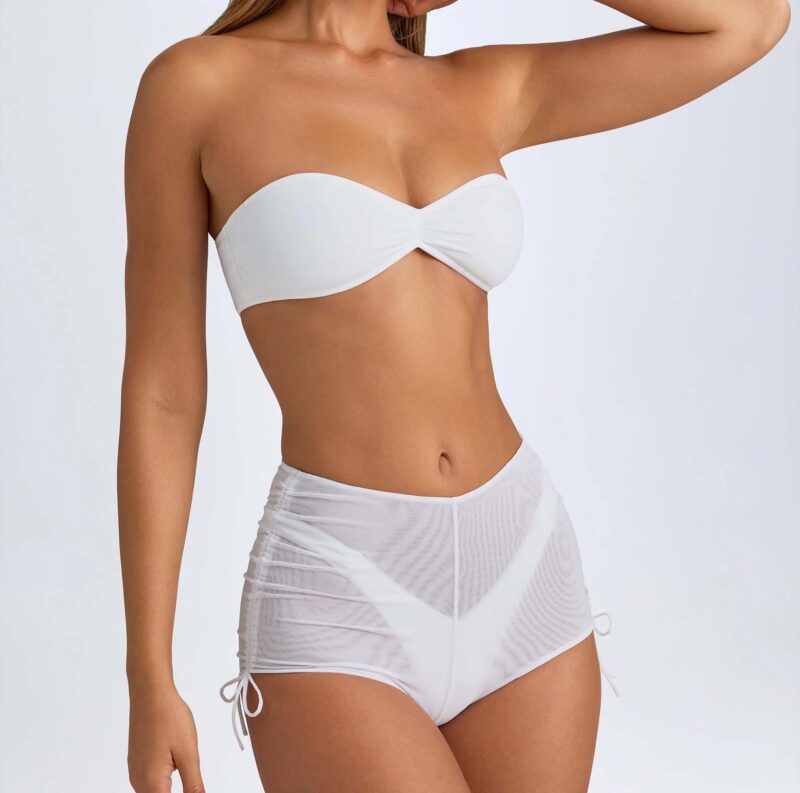 Sheer Ruched Mini Shorts in White