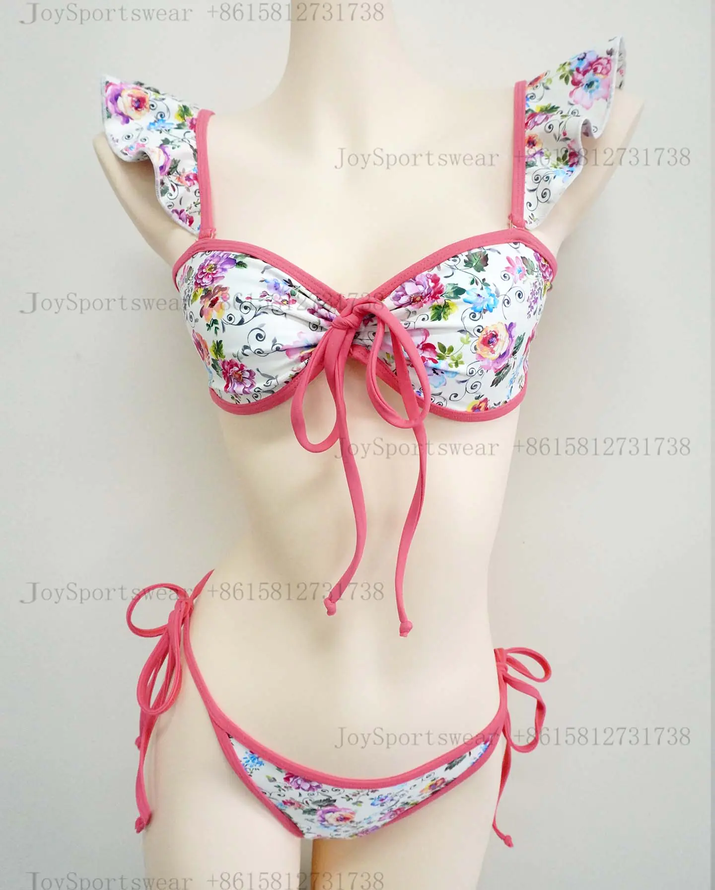 floral print ruffle sleeve bikini