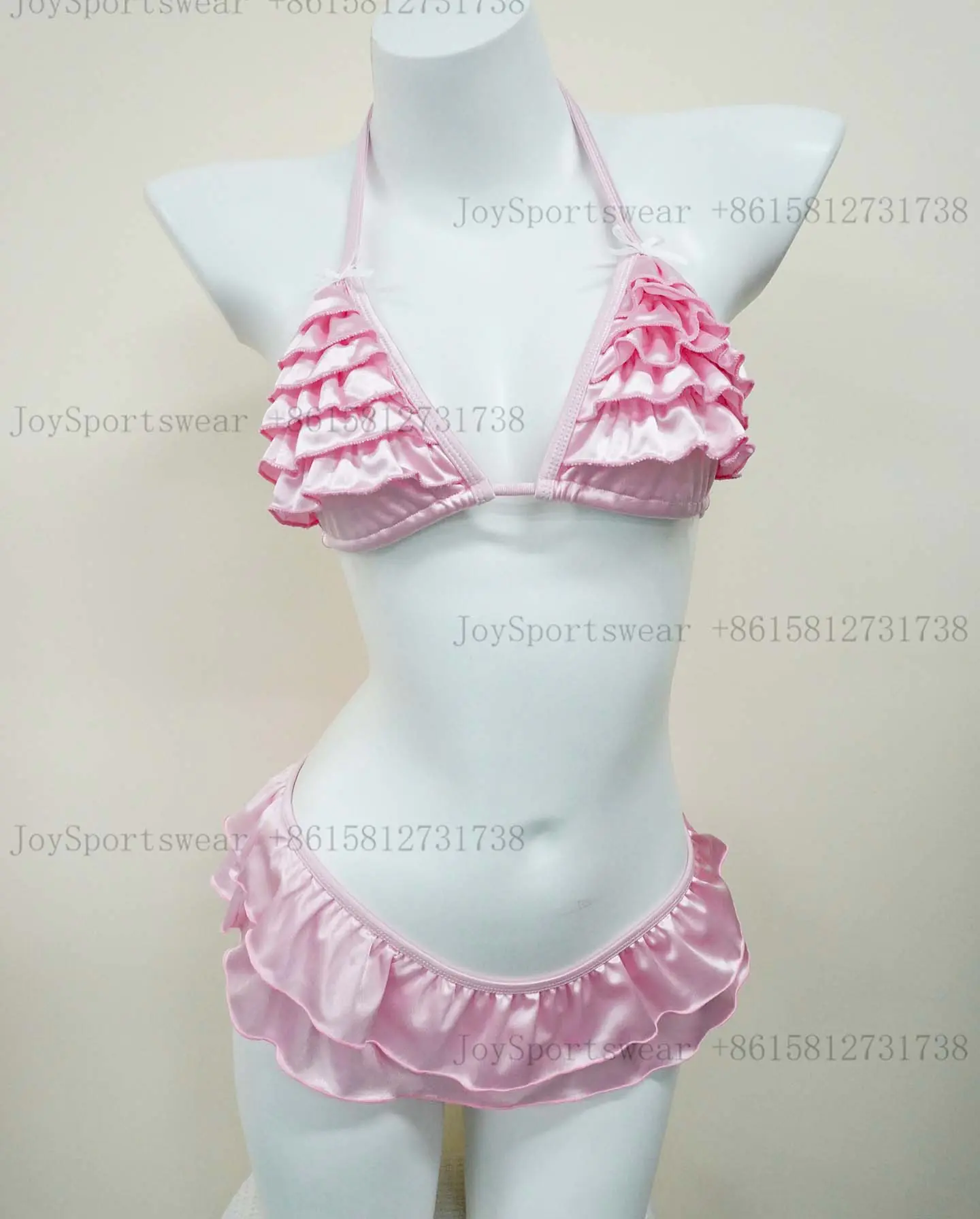 layer ruffle halter bikini in pink