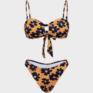 Floral Cut-out Bikini Set Brown