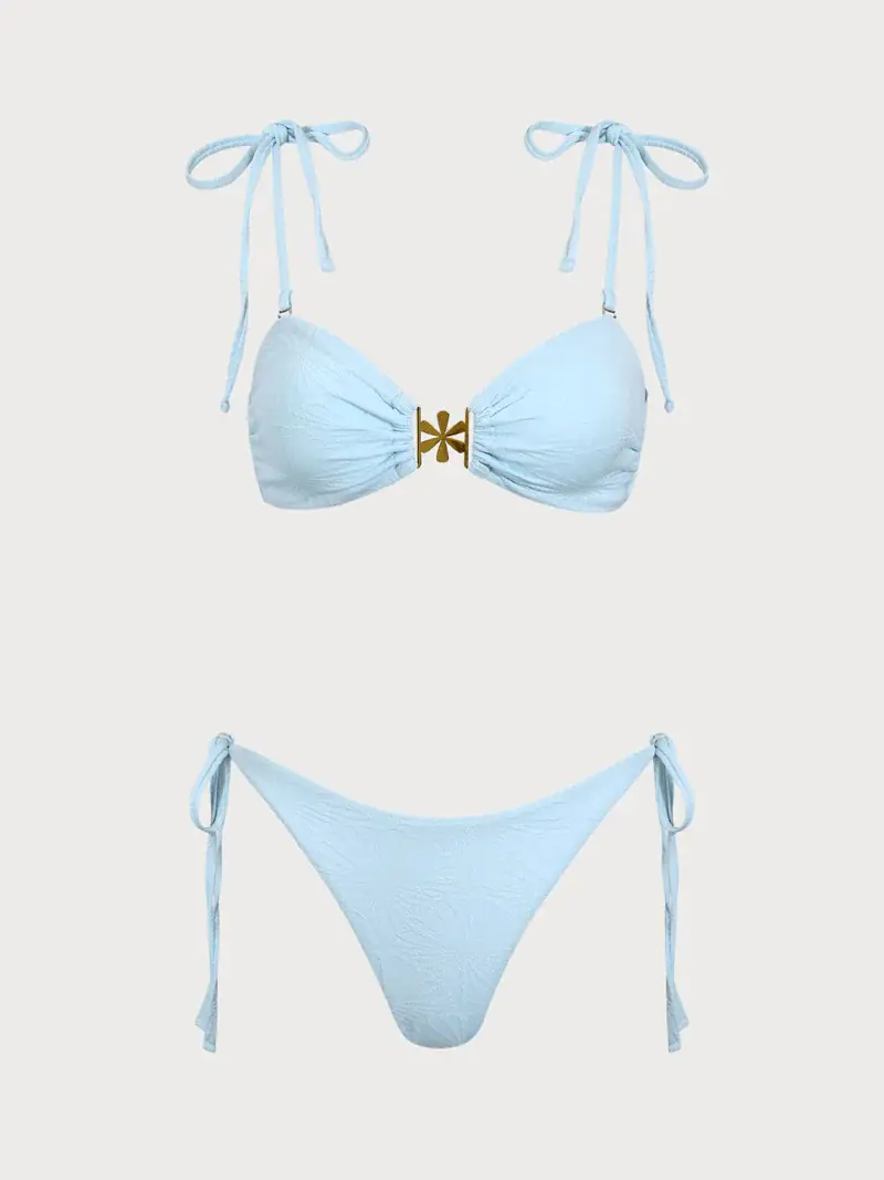 Strapless Jacquard Bikini Set Light Blue - Image 2