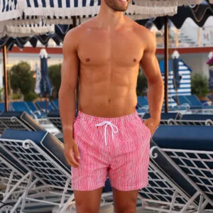 Red White Stripe Men’s Swim Shorts