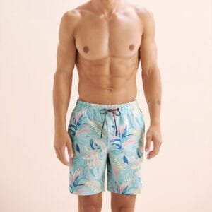 Swim Shorts for Men – Mint Green Tropical Print