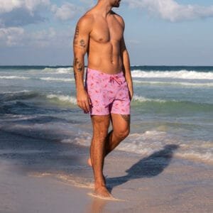 Mens Short Swim Trunks - Pink Flamingo Pattern