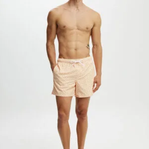 Swim Shorts for Men – Orange Geometric Print