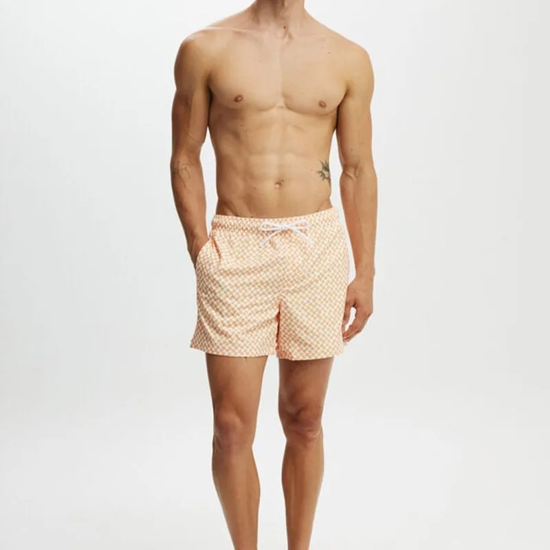 Swim Shorts for Men – Orange Geometric Print