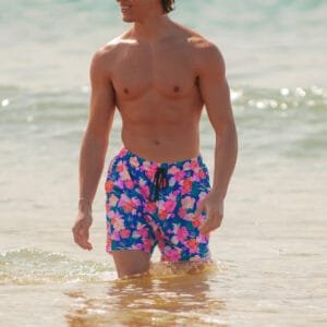 Blue Floral Print Beach Trunks
