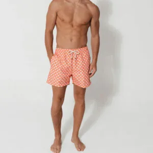 Orange Print Men’s Swim Trunks