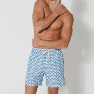 Blue Fish Print Men’s Swim Shorts