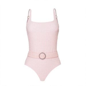 Pink Gingham Belted One-Piece Swimsuit
