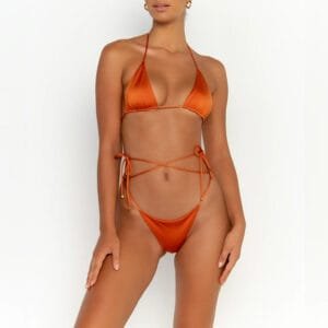Burnt Orange Satin Triangle Bikini Set