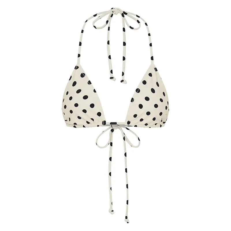 Custom Polka Dot Tie Side Triangle Bikini Set - Image 4