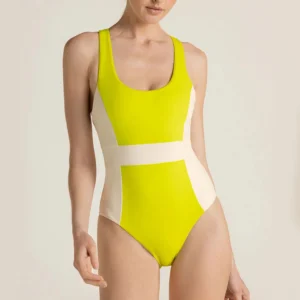 Neon Color Block Racerback Athletic Swimsuit
