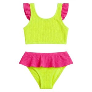 Custom Girls Neon Crinkle Ruffle Bikini Set