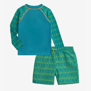 Boys Palm Print Rash Guard and Swim Trunk Set