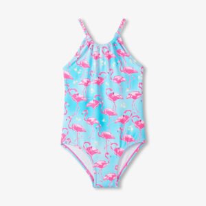 Girls Flamingo Printed One Piece Swimsuit