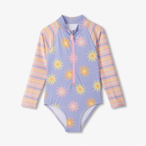 Girls Long Sleeve Zip Front Rash Guard Swimsuit