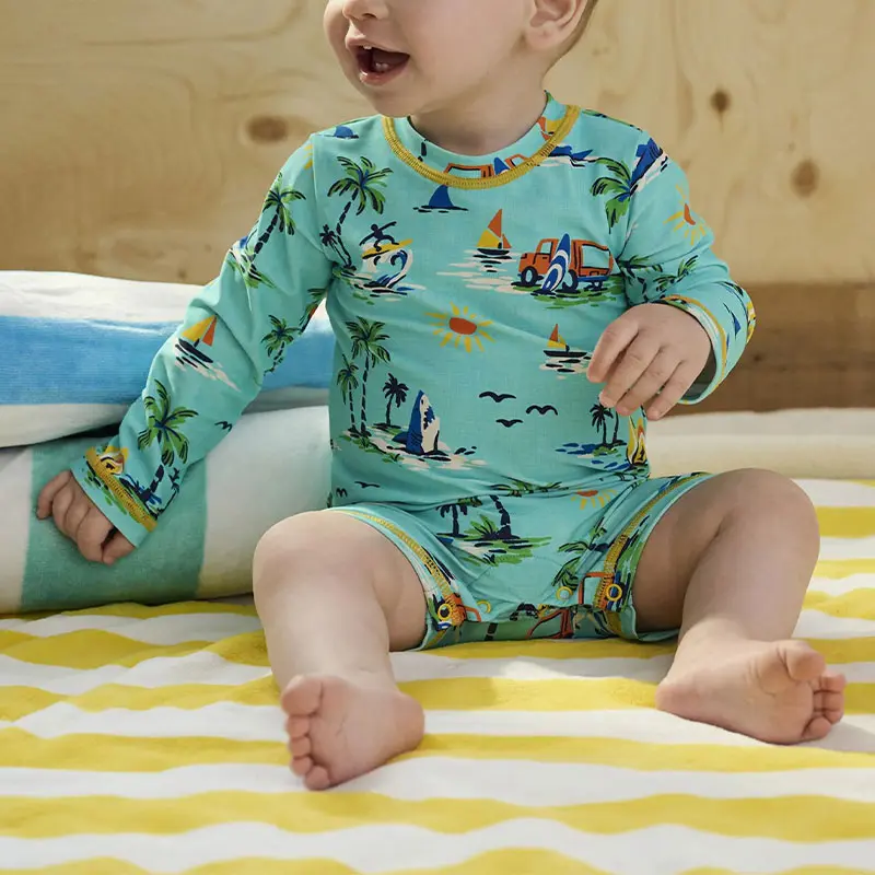 Kids Tropical Print Long Sleeve Rash Guard Swimsuit - Image 2