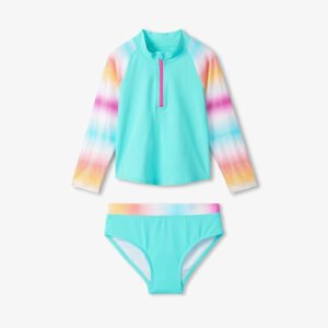 Girls Long Sleeve Zip-Front  Rash Guard