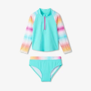Girls Long Sleeve Zip-Front  Rash Guard