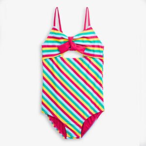 Rainbow Stripe Cut Out One Piece Swimsuit