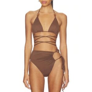 Brown Wrap-String Triangle Bikini Set