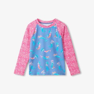 Girls Long Sleeve Printed Swim Shirt