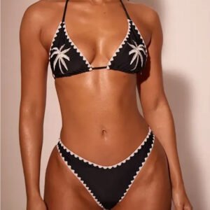 Black Palm Tree crochet tirm Triangle Bikini