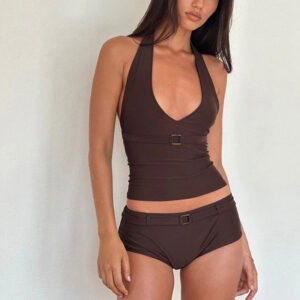 Brown Halter Swim Tank Top