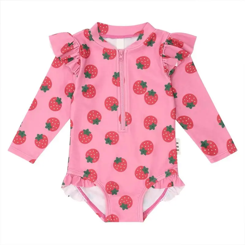 Strawberry Ruffled Rush Guard One-Piece Swimsuit - Image 3