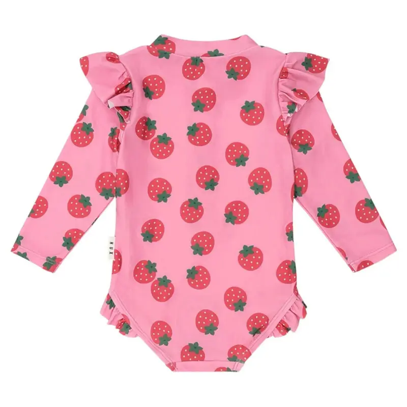 Strawberry Ruffled Rush Guard One-Piece Swimsuit - Image 4