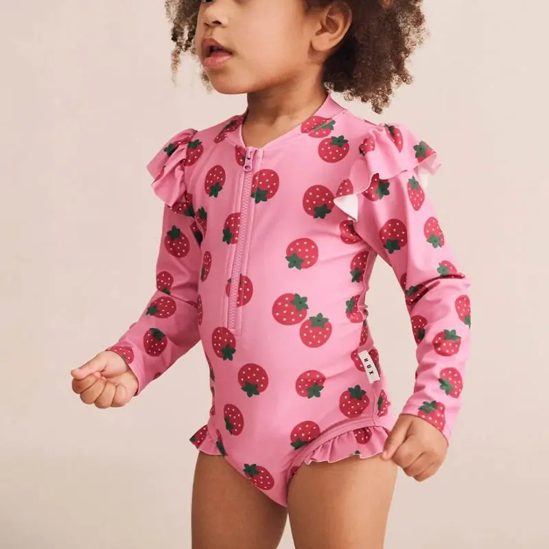 Strawberry Ruffled Rush Guard One-Piece Swimsuit - Image 2