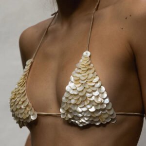 Cream Shell Triangle Bikini Top
