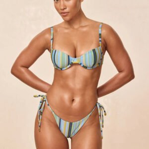 Striped Underwire Bikini Set with Tie-Side Bottom