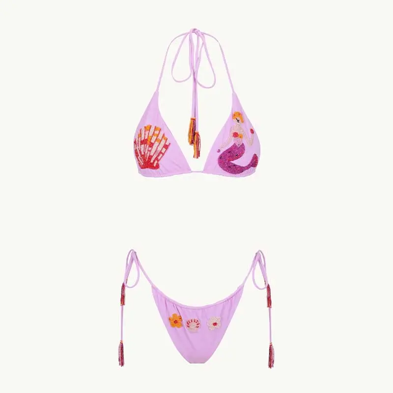 Lavender Beaded Seashell Triangle Bikini Set - Image 2