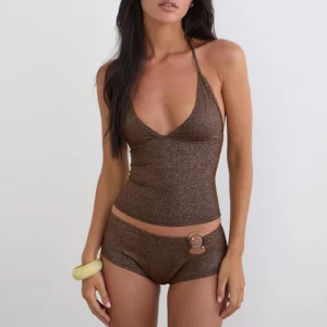 Brown Shimmer Tankini and Boyshorts