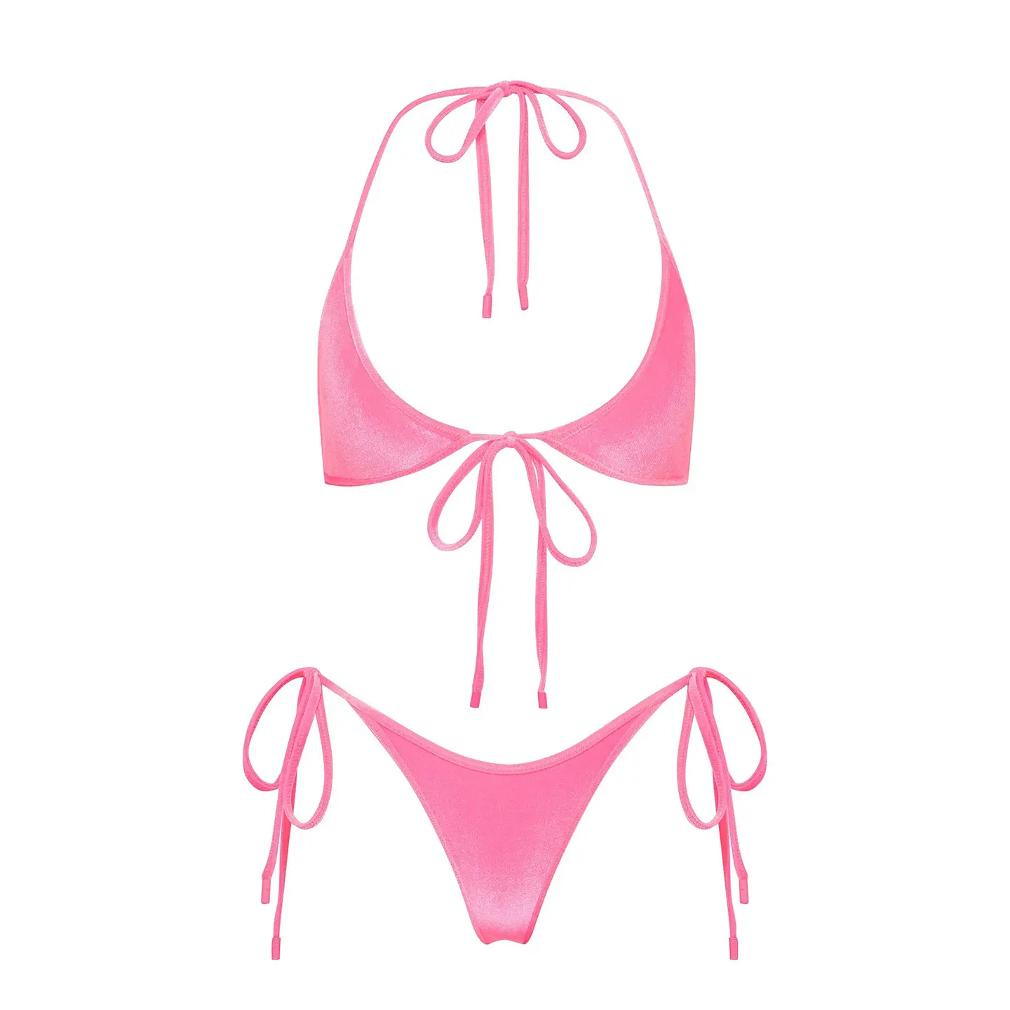 Candy Velvet Halter Triangle Bikini Set - Image 4