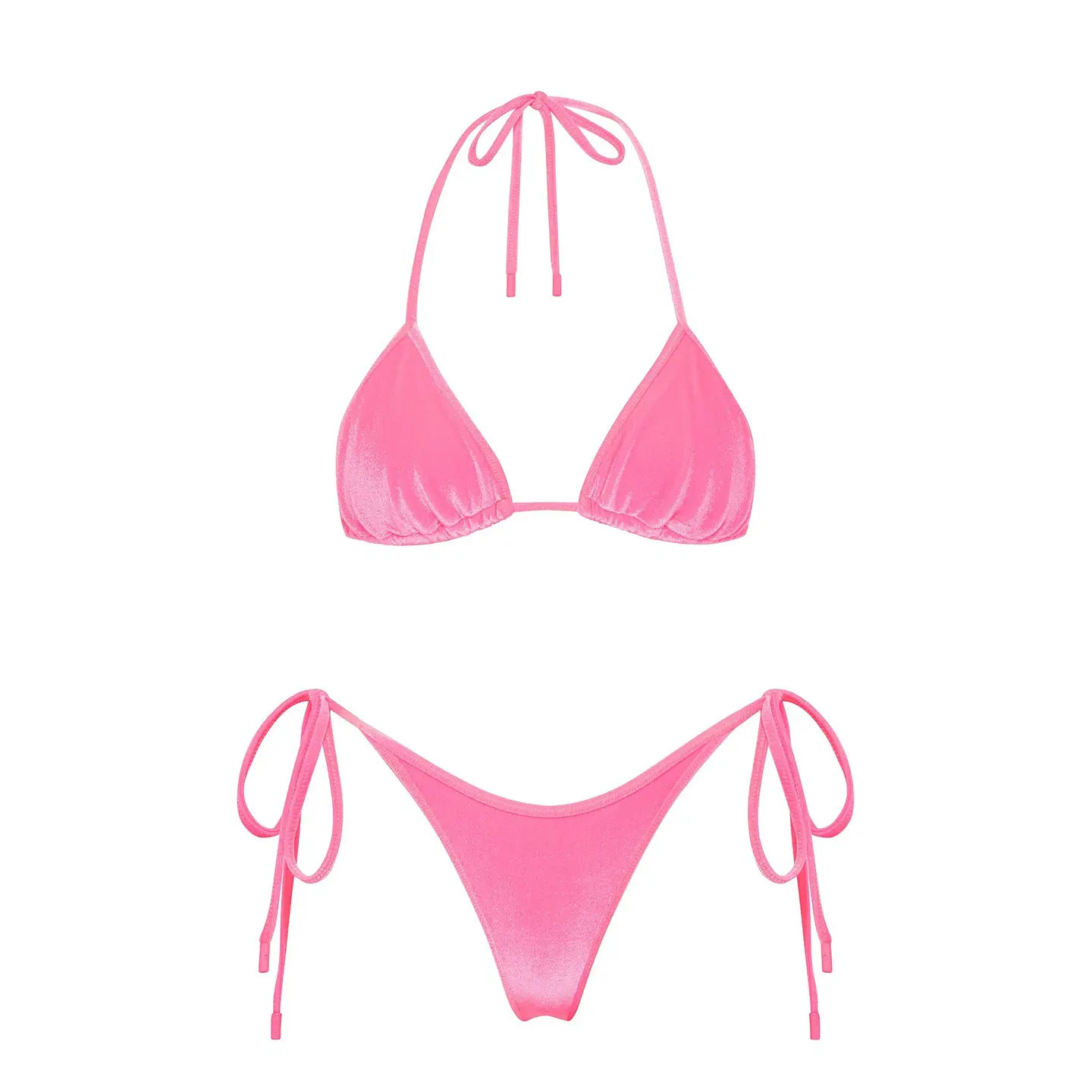 Candy Velvet Halter Triangle Bikini Set - Image 3