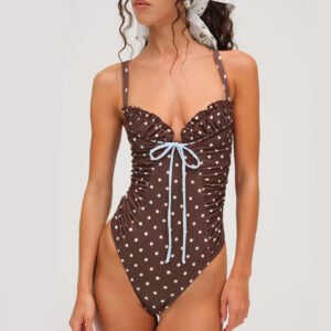 Polka Dot Ruffle One-Piece Swimsuit with Contrast Bow