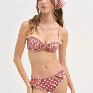 Gingham Lace Ruffle Bikini Top and Dot Bottom