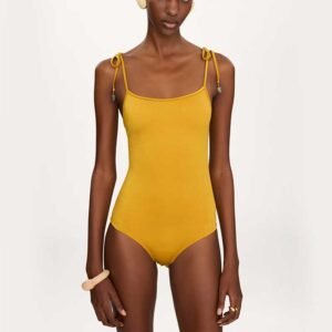 Simple Yellow Knotted One-Piece Swimsuit