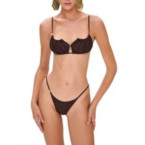Ruched Brown Bikini with Gold Hardware