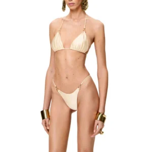 Satin Bikini Set (Top + Bottom) with small hooks.