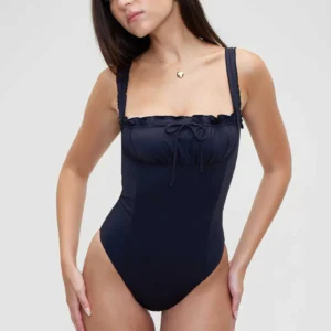 Ruched One-Piece Swimsuit with Tie Front
