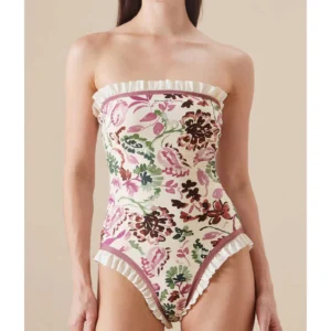 Floral Strapless Ruffle One-Piece Swimsuit