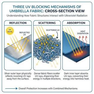 The three ways UPF fabric blocks the sun: reflection, scattering, and absorption