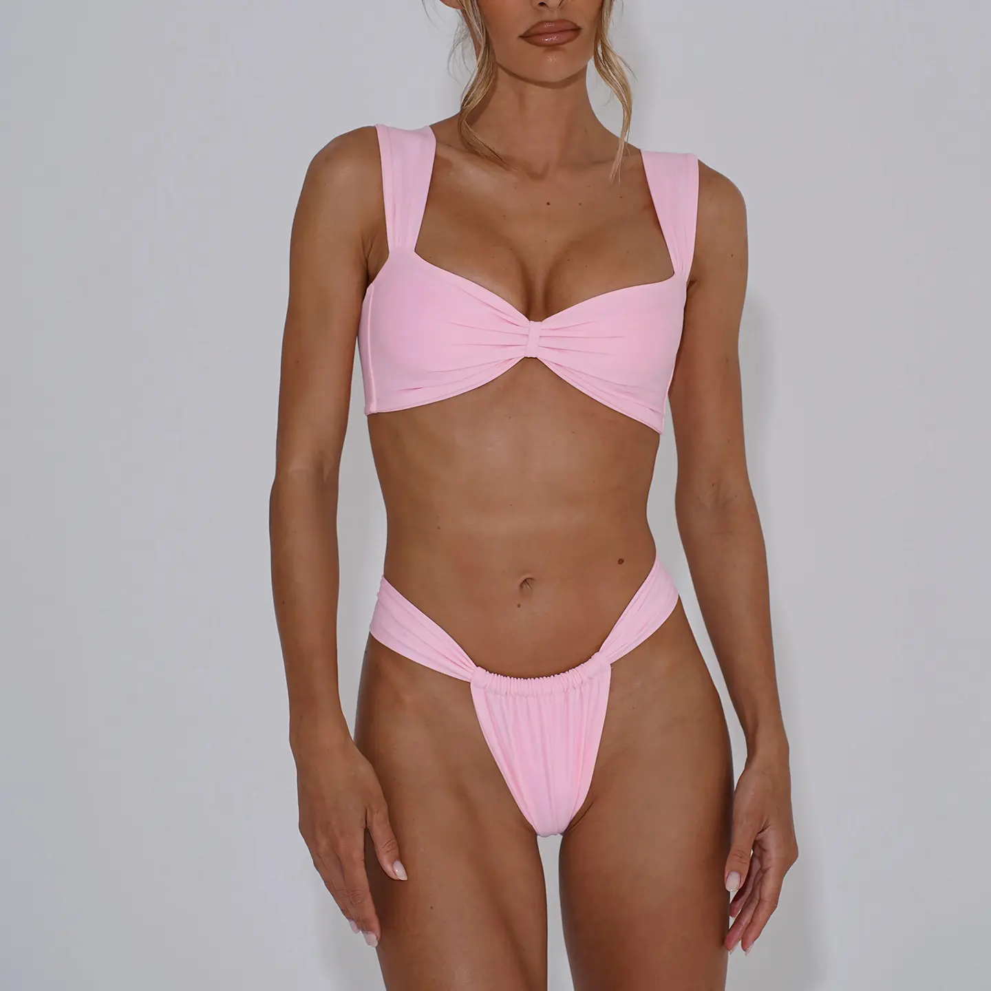 Wide-Strap Ruched Bikini Set