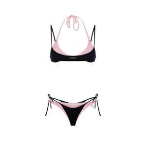 Double Layer Colorblock Bikini Set with Tie Side Bottom