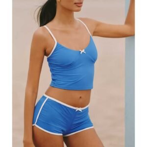 Contrast Trim Tankini and Boyshort Set